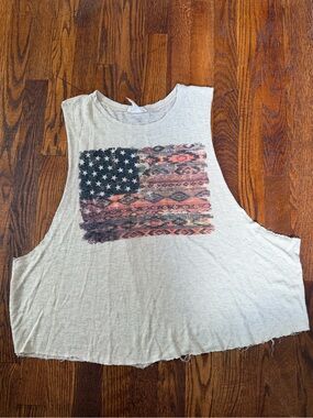 Sleeveless Flag Graphic Tank Top - Light Beige